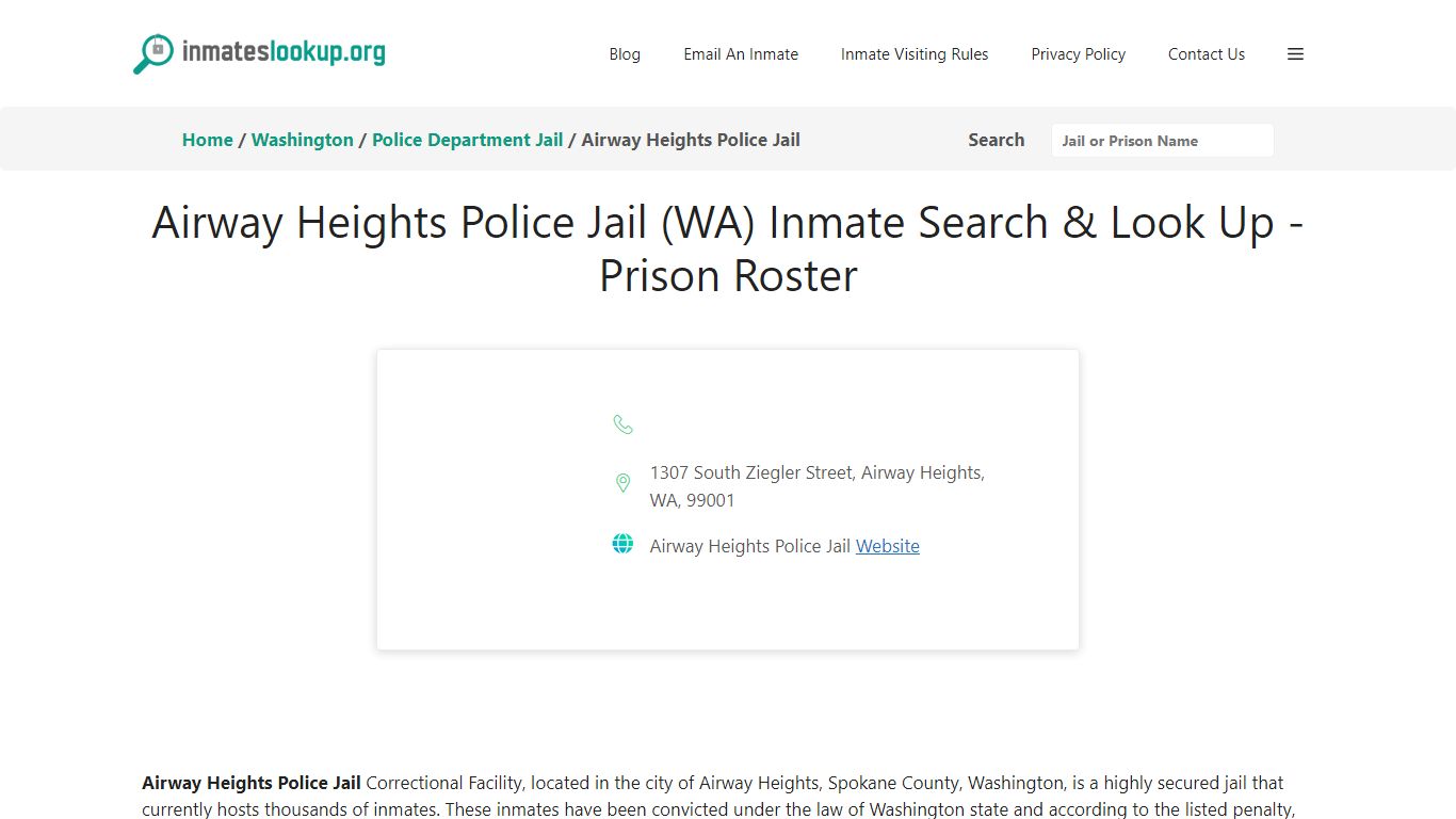 Airway Heights Police Jail (WA) Inmate Search & Look Up - Prison Roster